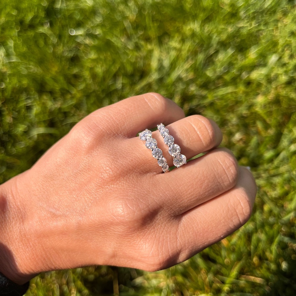 Wrapped Half Eternity Moissanite Ring Genuine Sterling Silver Size 5